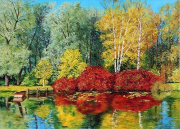 jardín de estanque de otoño Pinturas al óleo